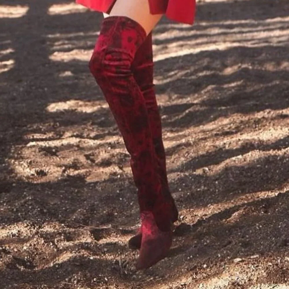 Beautiisoles by Robyn Shreiber Marilia Thigh High Floral Velvet Boots